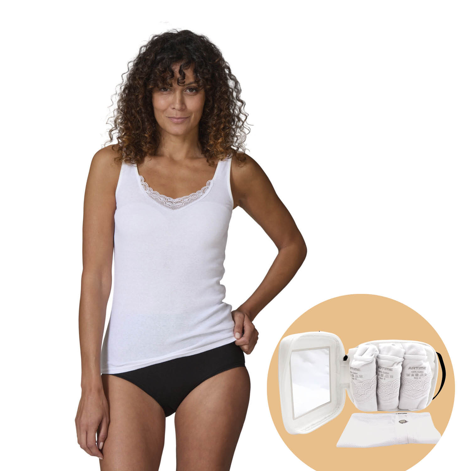 Artime Spitzen Tank Top 3er pack inkl. Waschbeutel , weiss